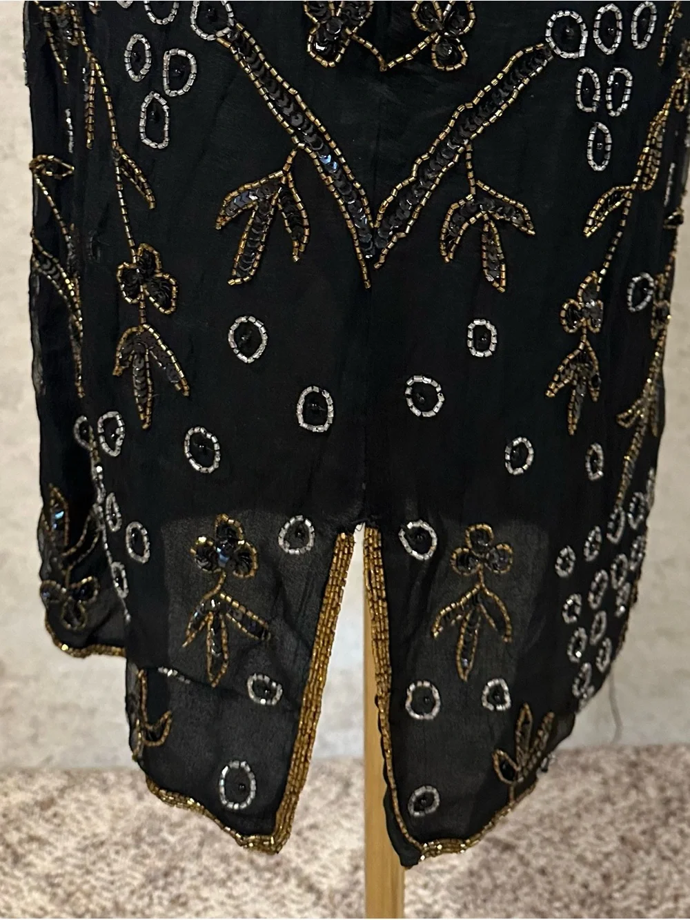 Vintage 80s Silk Beaded Cocktail Dress Art Deco Evening Wear Size MP - Picture 7 of 8